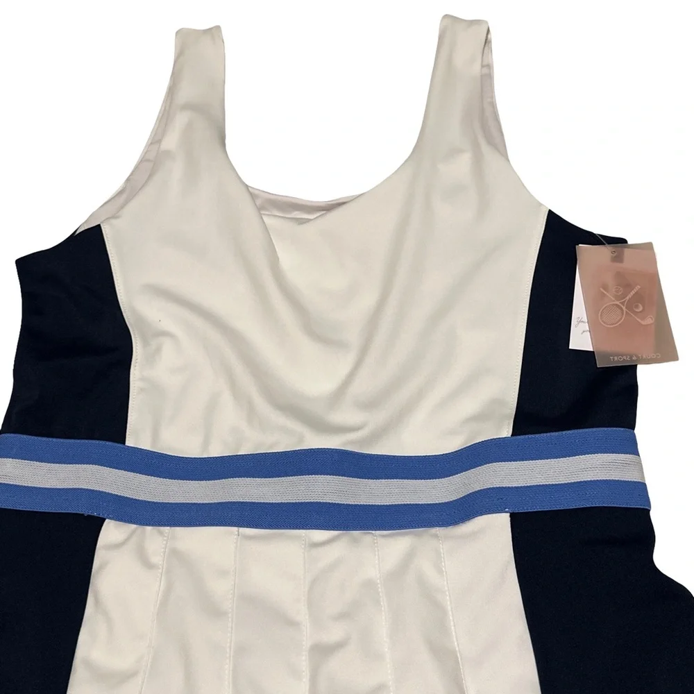 NWT Jessica Simpson Court Sport Tennis Dress White Navy Blue Stripe Size Large - Picture 2 of 4